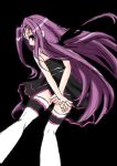  1girl arms_behind_back black_background frapowa from_below gloves long_hair looking_at_viewer looking_back lutecia lutecia_alpine lyrical_nanoha magical_girl mahou_shoujo_lyrical_nanoha mahou_shoujo_lyrical_nanoha_strikers profile simple_background solo thigh-highs v_arms very_long_hair white_legwear zettai_ryouiki 