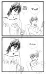  bags_under_eyes caught comic death_note l_(death_note) monochrome parody yagami_light 