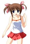  00s 1girl bare_shoulders camisole collarbone comic hair_ribbon looking_at_viewer lyrical_nanoha mahou_shoujo_lyrical_nanoha odaya odayan red_skirt ribbon simple_background skirt sleeveless solo takamachi_nanoha twintails white_background 