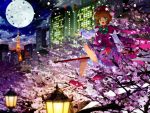  1girl 90s brown_hair card_captor_sakura cherry_blossoms child full_moon fuuin_no_tsue green_eyes kinomoto_sakura kodansha magical_girl moon mutsuki_(moonknives) object_namesake solo tokyo_tower wallpaper 