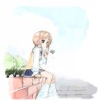  1girl 90s bangs brown_hair card_captor_sakura cellphone child finger_twirl footwear hiide kinomoto_sakura loose_socks phone school_uniform short_hair sitting socks 