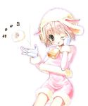 1girl 90s :p animal_ears bell card_captor_sakura child cow_bell fur gloves hiide kinomoto_sakura lowres one_eye_closed pink_hair solo tongue tongue_out white_gloves white_hat wink 