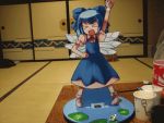  &gt;_&lt; 1girl animated animated_gif cirno closed_eyes female hirosato lowres open_mouth photo saturday_night_fever smile solo spinning touhou 