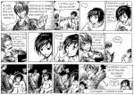  bags_under_eyes blush book butterfly comic death_note death_note_(object) english frown l_(death_note) left-to-right_manga monochrome pen smile writing yagami_light 