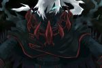  00s 1boy costume darkrai glowing glowing_eyes gothic green_eyes kuriboo male_focus nintendo pokemon pokemon_(game) pokemon_dppt solo white_hair 