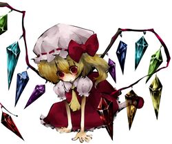  blonde_hair female flandre_scarlet hat ponytail red_eyes ribbon short_hair touhou wings yonago 