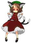  animal_ears brown_hair cat_ears cat_tail chen earrings female hat jewelry red_eyes tail touhou wadaichi 