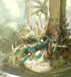  1girl 80s animal_ears arms_behind_head bad_id belt brown_hair bug burari forest insect kaze_no_tani_no_nausicaa nature nausicaa ohmu oldschool scenery studio_ghibli tree water 