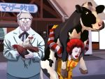  2boys afro bird chicken colonel_sanders cow creepy glasses kfc male_focus mcdonald&#039;s multiple_boys ronald_mcdonald string_tie tsukumo what 