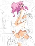  1girl anya_alstreim code_geass gloves looking_back partially_colored purple_hair ribi sketch solo 