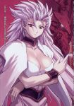  00s 1girl breasts choker cleavage crossed_arms highres large_breasts mogudan red_eyes scrapped_princess solo spiky_hair steyr white_hair wristband 