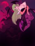  1girl bad_id bat bat_print breast_grab breast_hold breasts capcom demon_girl demon_wings grabbing huge_breasts lack moon morrigan_aensland night outdoors pantyhose patterned_legwear print_legwear red_moon self_fondle shadow solo succubus vampire_(game) wings 