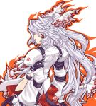  bad_id belt bow female fire from_behind fujiwara_no_mokou hair_bow long_hair ribbon suspenders tm touhou very_long_hair white_hair 