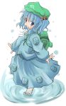  1girl bag blue_hair female hair_bobbles hair_ornament hat kawashiro_nitori narakashiwa short_hair solo touhou two_side_up water 