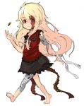  1girl amputee bandage barefoot blonde_hair bullet burn_scar freak_girl long_hair red_eyes scar solo wadaichi 