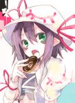  1girl doughnut eating fang food green_eyes hat lowres merry_nightmare pointy_ears purple_hair ribbon solo ushiki_yoshitaka yumekui_merry 