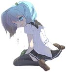  bag blue_eyes blue_hair blush handbag kayune_niu rain school_uniform serafuku tears thigh-highs 