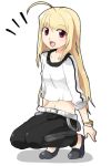  00s ahoge arcueid_brunestud bad_id blonde_hair long_hair midriff red_eyes riru squatting tsukihime younger 