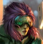  1girl city cyberpunk daniel_conway david_conway ghost_in_the_shell head_mounted_display kusanagi_motoko purple_hair reflection science_fiction solo 