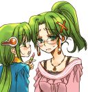  1boy 1girl blush glasses green_eyes green_hair homeko homeo jewelry lipstick makeup necklace os-tan ponytail xp-tan xp_home-tan xphome 