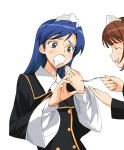  a1 amami_haruka feeding fork idolmaster kisaragi_chihaya uniform 