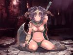  1girl axe bikini fantasy horns kichin_yarou solo swimsuit warrior weapon 