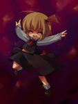  1girl beihan blonde_hair blush chibi closed_eyes fang fangs female kokka_han outstretched_arms ribbon rumia short_hair smile solo spread_arms the_embodiment_of_scarlet_devil touhou youkai 