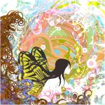  1girl abstract black_hair breasts butterfly_wings kazaana large_breasts nude original psychedelic solo wings 