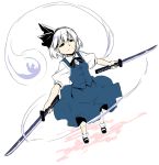  1girl dress dual_wielding female hairband hitodama konpaku_youmu konpaku_youmu_(ghost) sakuraba_yuuki solo sword touhou weapon white_hair 