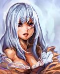  1girl blue_hair bow_(bhp) breasts cleavage original solo violet_eyes 
