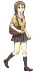  1girl amagai_tarou braid brown_hair footwear glasses kneehighs legs original school_uniform serafuku skirt socks solo 