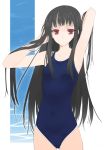  armpits black_hair flat_chest kusaka_souji long_hair one-piece_swimsuit red_eyes school_swimsuit swimsuit 