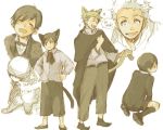  2boys animal_ears baccano! black_hair blonde_hair blush cat_ears cat_tail character_sheet czeslaw_meyer elmer_albatross engrish male_focus multiple_boys partially_colored ranguage smile sparkle tail white_background 