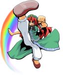  1girl china_dress chinese_clothes dress female full_body harukatron hat hong_meiling immaterial_and_missing_power long_hair rainbow redhead ribbon solo touhou 