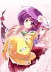  blonde_hair cherry_blossoms eyes female flower gap hat hieda_no_akyuu japanese_clothes perfect_memento_in_strict_sense purple_hair tooya touhou touya_(the-moon) violet_eyes yakumo_yukari 