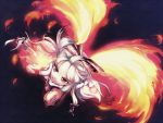  1girl element_bender female fiery_wings fire fujiwara_no_mokou long_hair ribbon solo tdk touhou white_hair wings 