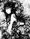  1girl abstract black_hair greyscale kazaana monochrome original solo 