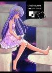  1girl barefoot bedrawbox book casual crescent crescent_hair_ornament female hair_ornament mizushima_kai patchouli_knowledge solo touhou 