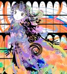  1girl abstract brown_eyes colorful curly_hair dress flower kazaana long_hair looking_at_viewer original psychedelic solo very_long_hair window 