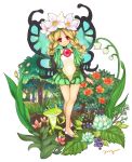  1girl anzu_(pixiv) blonde_hair braid butterfly_wings fairy flower frog lily_of_the_valley mercedes odin_sphere pink_eyes plant red_eyes solo twin_braids wings 