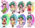  1girl ahoge apron baozi bikini boots chibi china_dress chinese_clothes dress food idol macross macross_frontier nikuman overalls pajamas paper_airplane ranka_lee scarf school_uniform serafuku soraneko_(artist) swimsuit 