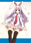  1girl animal_ears black_legwear female kaneru long_hair necktie purple_hair rabbit_ears red_eyes red_necktie reisen_udongein_inaba solo thigh-highs touhou zettai_ryouiki 