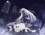  00s black_wings feathers long_hair moon red_eyes rozen_maiden shiden suigintou sword weapon white_hair wings 