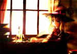  blonde_hair book female hat ink kirisame_marisa quill touhou window witch witch_hat writing yellow_eyes 