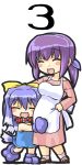  2girls ^_^ apron bad_id blue_hair bow chibi closed_eyes collar dd_(ijigendd) fangs gloves hair_ribbon happy hug inu-t long_image mama-t multiple_girls nt-tan open_mouth os-tan paw_gloves paw_shoes paws ponytail purple_hair ribbon shoes tail tall_image yellow_bow 