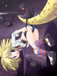  1girl bat blonde_hair blush buruma_pull cat loli_ruri moon night panties pantyshot ragnarok_online striped suka underwear 