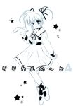  00s 1girl lyrical_nanoha mahou_shoujo_lyrical_nanoha monochrome raising_heart rei_(artist) rei_(rei&#039;s_room) school_uniform serafuku solo takamachi_nanoha twintails 