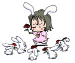  1girl animal_ears baku_taso chibi female flower inaba_tewi itigekimaru oekaki rabbit rabbit_ears rose solo tears too_many touhou 