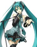  aqua_eyes aqua_hair detached_sleeves hatsune_miku long_hair microphone microphone_stand nakabayashi_reimei necktie thigh-highs twintails vocaloid zettai_ryouiki 