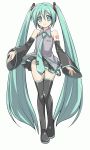  1girl animated animated_gif aqua_eyes aqua_hair blinking boots detached_sleeves eeeeee hatsune_miku highres long_hair music necktie singing solo thigh-highs thigh_boots twintails vocaloid 